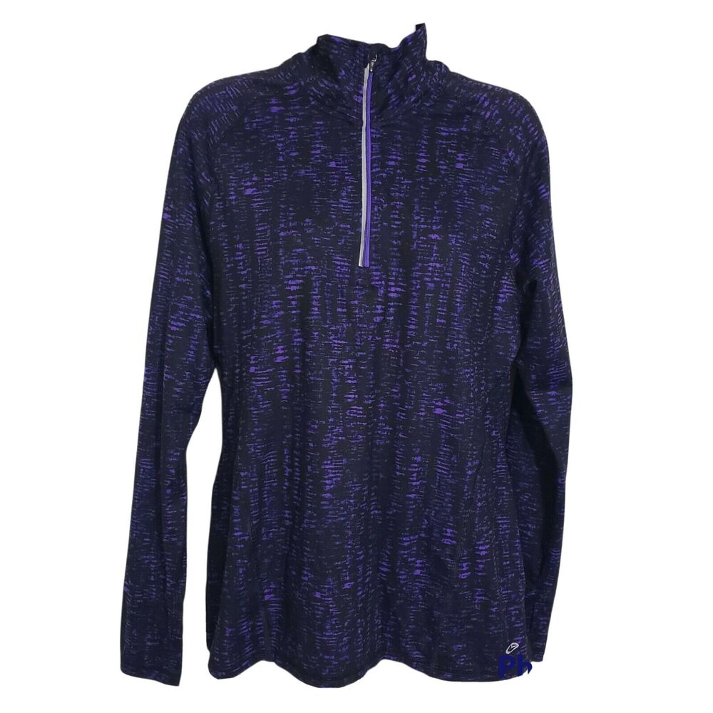 C9 Champion Womens Top Medium Pullover Duo Dry Purple Thumb Holes 1/4 Zip Mock